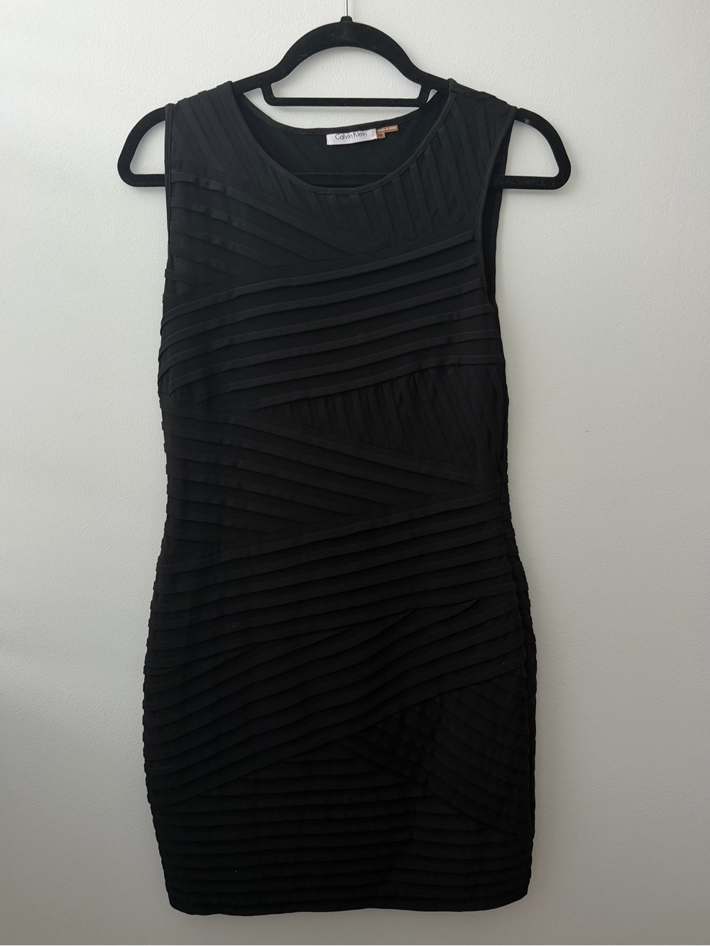 Calvin Klein Black Sleeveless Textured Sheath Dress